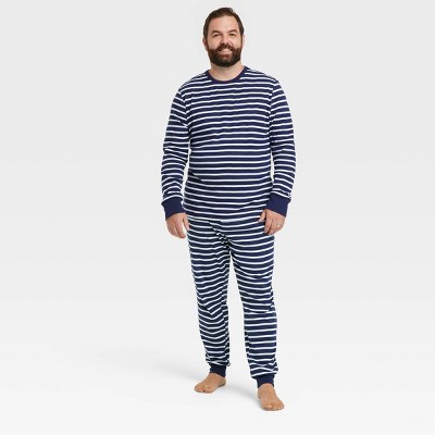 Men's Striped 100% Cotton Matching Family Pajama Set - Navy