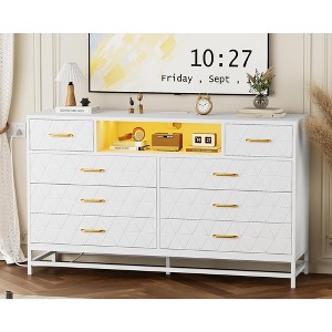 8 Drawers Wood Dressers for Bedroom with LED Lights and Power Outlet, Wooden Dresser TV Stand for 55" TV - 1 of 4