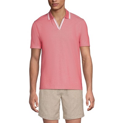 Lands' End Men's Short Sleeve Pique Johnny Collar Polo