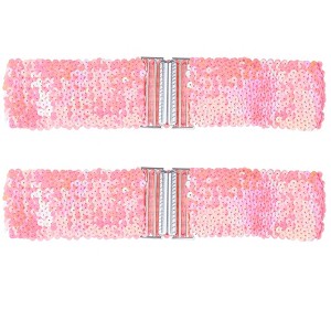 Allegra K Women's Stretchy Wide Waist Belts Interlock Buckles Shinny Sequins Decor Belts for Dresses 2 Pcs - 1 of 4