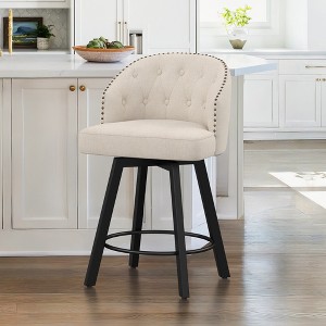 Arceso 26" Retro Swivel Bar Stools with Backs,Fabric Upholstered Upholstered Seat, Counter Height Metal Frame, Linen - 1 of 4