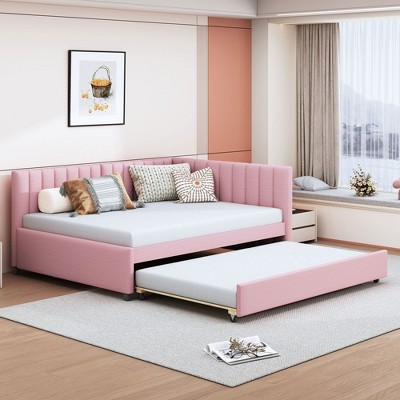 Full Size Upholstered Daybed Frame With Trundle, Pink, 4a -modernluxe ...