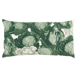 14"x26" Oversized Cabbage Lumbar Throw Pillow Cover Green - Rizzy Home: Canvas Texture, Hidden Zipper - 1 of 4