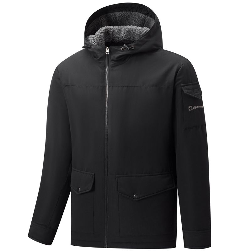 Alpine Swiss Shane Mens Faux Shearling Lined Parka Hooded Winter Coat Cargo Utility Jacket, 2 of 8