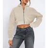 Women Fleece Full Zip Up Cropped Hoodie Sweatshirt 90s Long Sleeve Drawstring Hooded Crop Jacket Top with Pockets - 2 of 4