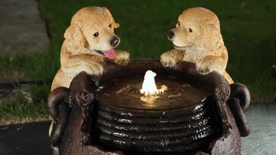 Farmhouse Resin Outdoor Fountain with Puppies and Lights