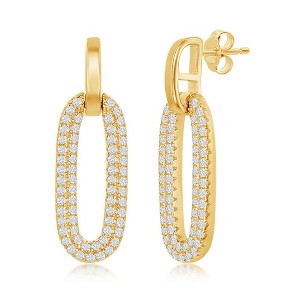 Bella Silver Sterling Silver Oval Micro Pave CZ Door Knocker Earrings - Gold Plated - Gold - 1 of 3