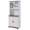 HOMCOM 69" Farmhouse Kitchen Buffet with Hutch, Kitchen Cupboard Storage Cabinet with Glass Doors, Adjustable Shelves, Open Microwave Countertop White - 4 of 4