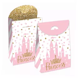 Big Dot of Happiness Little Princess Crown - Pink and Gold Princess Baby Shower or Birthday Gift Favor Bags - Party Goodie Boxes - Set of 12