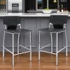 HomeRoots Set of Two 29" Black and Silver Metal and Faux Leather Low Back Bar Height Bar Chairs - 2 of 4