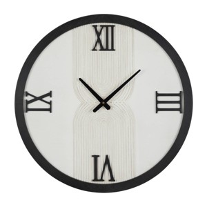 Novogratz 24"x24" Wood Geometric Art Deco Inspired Line Art Wall Clock with Black Accents White : Round, Analog, Indoor Decorative Clock - 1 of 4