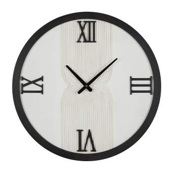 24"x24" Wood Geometric Art Deco Inspired Line Art Wall Clock with Black Accents White - Novogratz