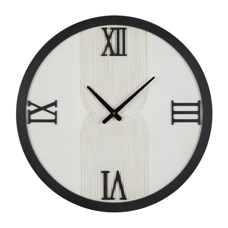 24&#34;x24&#34; Wood Geometric Art Deco Inspired Line Art Wall Clock with Black Accents White - Novogratz, 1 of 6