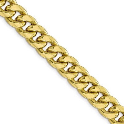 Black Bow Jewelry Men's, 10k Yellow Gold 11mm Hollow Miami Cuban (Curb) Chain Necklace