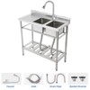 Commercial Kitchen Sink with Faucet and Storage Shelves,Freestanding Double Bowl Stainless Steel Utility Sink with Workbench for Restaurant - 2 of 4