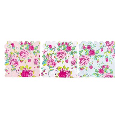 Blue Panda 150-Pack Floral Disposable Paper Napkins with Scalloped Edge Party Supplies, 3 Colors 6.2x6.3"