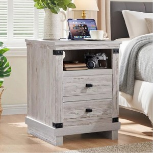 SinCiDo Nightstand with Charging Station, 18″ Farmhouse Night Stand with 2 Drawers, Wood Rustic End Table - 1 of 4