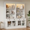 Bookshelf with Glass Doors LED Lighting and Drawers for Living Room or Office 83in Tall Storage Cabinet -3irtyhousy - 2 of 4
