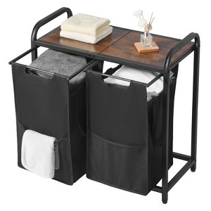 2 Section Metal Frame Laundry Sorter with Shelf and Pull-Out