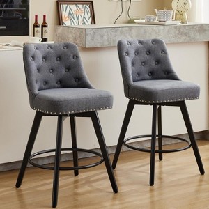 2PCS Counter Height Bar Stools with Back and Wood Legs, 26" Upholstered Barstools Bar Chair for Kitchen Island Home Bar - 1 of 4