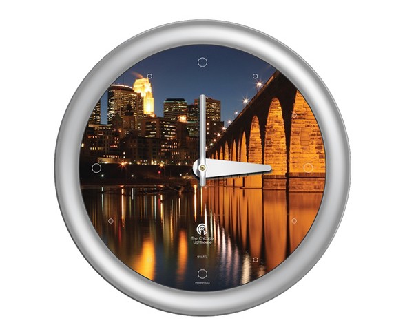 Chicago Lighthouse 14"x14" Minneapolis 3Rd St. Bridge Designer Frame Decorative Wall Clocks Silver