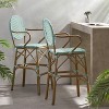 Gulches Outdoor Wicker and Aluminum 29.5" French Barstools, Set of 2, Teal, Bamboo Print Finish - 2 of 4