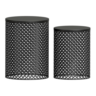 GlasFlength Patio End Tables, 2PCS Modern Cutout Patio Accent Table, Iron Side Table Weather Resistant, Iron Frame Patio Furniture, Black 14.5"*19.25"