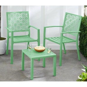 3-Piece Bistro Set, Outdoor Bistro Set, Stackable Metal Square Table and Chairs, Small Conversation Set Patio Furniture for Backyard, Deck - 1 of 3
