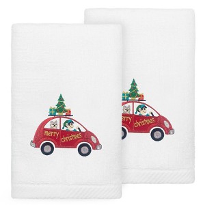 Linum Home Textiles Christmas Car - Embroidered Luxury 100% Turkish Cotton Hand Towels (Set of 2) - 1 of 3