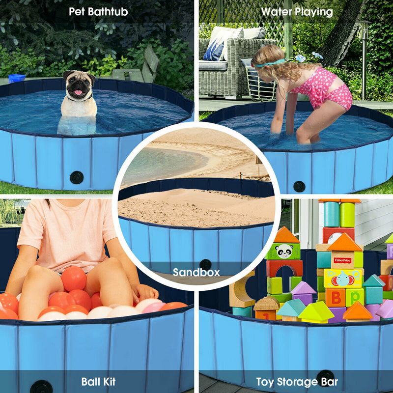 Costway 55'' Foldable Dog Pet Pool Kiddie Bathing Tub Indoor Outdoor Portable Leakproof, 4 of 11