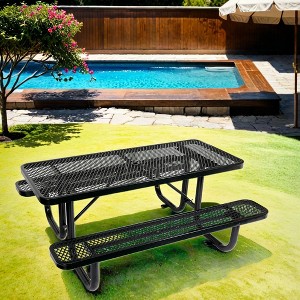 TiramisuBest 6 ft. Rectangular Outdoor Steel Picnic Table with umbrella pole in Green - 1 of 4