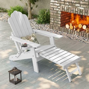 Sonkuki Folding Adirondack Chair with Retractable Ottoman, Fire Pit Patio Chair with Cup Holder Lawn Outdoor Lounge Chair - 1 of 4