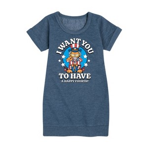 - Garfield - Want You To Have A Happy Fourth Graphic Short Sleeve Fleece Dress - 1 of 4