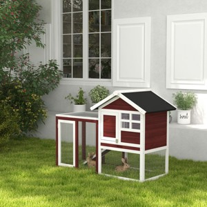 Wooden Rabbit Hutch with Waterproof Roof and Run,Outdoor Indoor Bunny Cage with Ramp and Removable Tray for 1 or 2 Rabbits - LAOTIES - 1 of 4