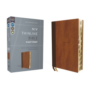Niv, Thinline Bible, Giant Print, Leathersoft, Brown, Red Letter, Thumb Indexed, Comfort Print - by  Zondervan (Leather Bound) - 1 of 1