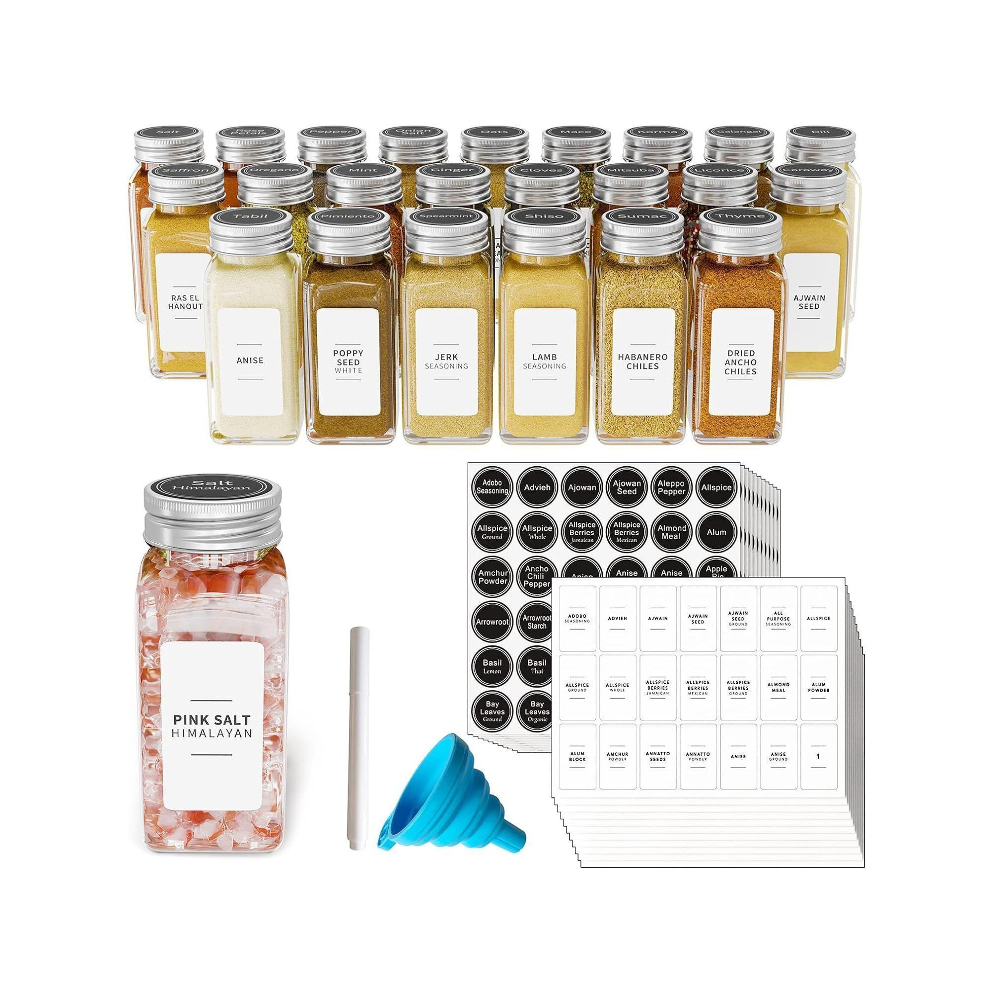 SpaceAid® 24 Pcs 4oz Spice Jars with 378 Labels,Empty 4oz Glass Spice Bottles