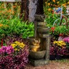 Outsunny Outdoor Fountain with 4-Tier Stacked Stone Look Bowls, Cascading Waterfall, Adjustable Flow & LED Lights, Rustic Zen Garden Décor, Gray - 2 of 4