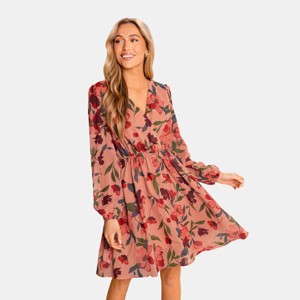 Women's Long Sleeve Elastic Waist Ditsy Floral Dress - Cupshe - 1 of 4