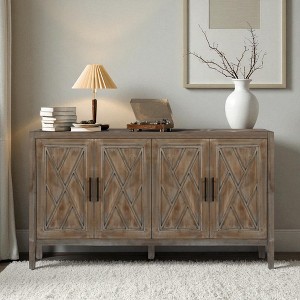 60" Modern Farmhouse 4-Door Accent Cabinet, Wood Sideboard Buffet Console Table with Adjustable Shelf for Kitchen, Dining Room, Entryway - 1 of 4