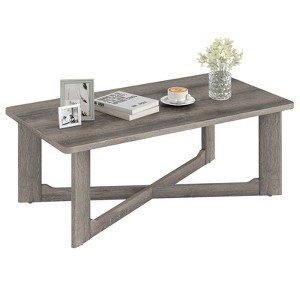 Tangkula Coffee Table Solid Rubber Wood Center Table w/ X-Shaped Base for Living Room - 1 of 4
