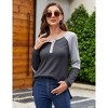 Women's Long Sleeve Waffle Henley Shirts Button Down Round Neck T Shirts Side Splite Color Block Casual Work Blouses - 4 of 4
