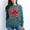 Simply Sage Market Women's Coquette Christmas Snowflake Bow Long Sleeve Garment Dyed Tee - 2 of 4