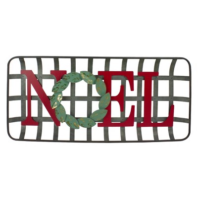 Northlight 30" Red and Green "NOEL" Rustic Tobacco Basket Christmas Wall Decor