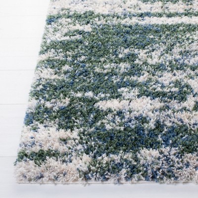 Green and Beige 8' x 10' Abstract Shag Area Rug