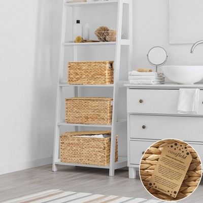 Set of 3 Natural Seagrass Rectangular Storage Baskets with Lids