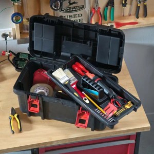 16-inch Toolbox, Plastic Tool and Hardware Storage, Black - 1 of 4