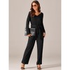 Seta T Women's Long Sleeve V Neck Belted Back Zipper Stretchy Wide Leg Long Pants Jumpsuit Rompers - 3 of 4