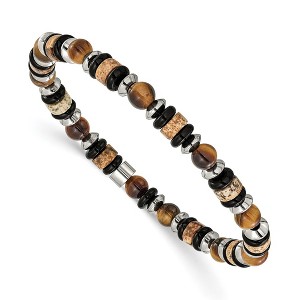 Chisel Stainless Steel 6.50mm Tiger's Eye, Picture Jasper and Black Onyx Beaded 7.5" Stretch Bracelet - 1 of 4
