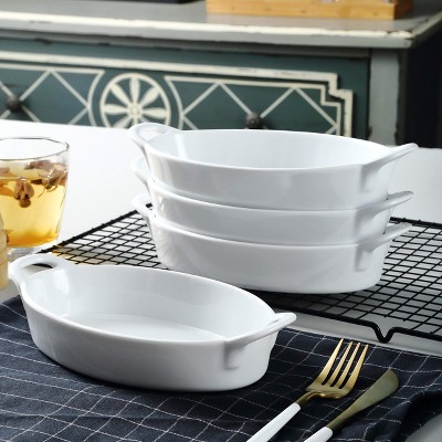 White Oval Ceramic Non-Stick Baking Dish Set of 4