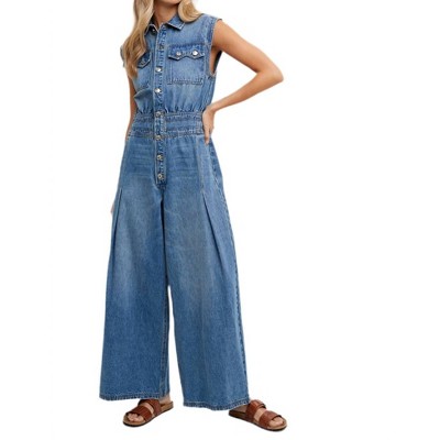 Women's Denim Shirt Sleeveless Jumpsuit - BluIvy